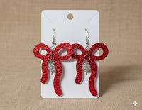 Red Bling Leather Bow Earrings