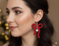 Red Bling Leather Bow Earrings
