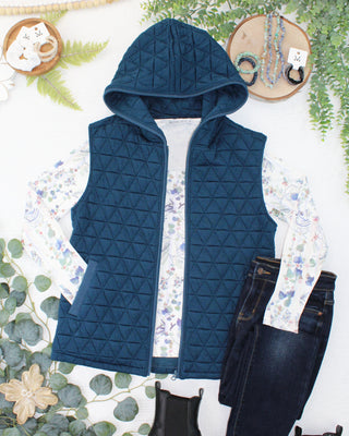 09.09 EN ROUTE Heather Geometric Hooded Vest - Teal