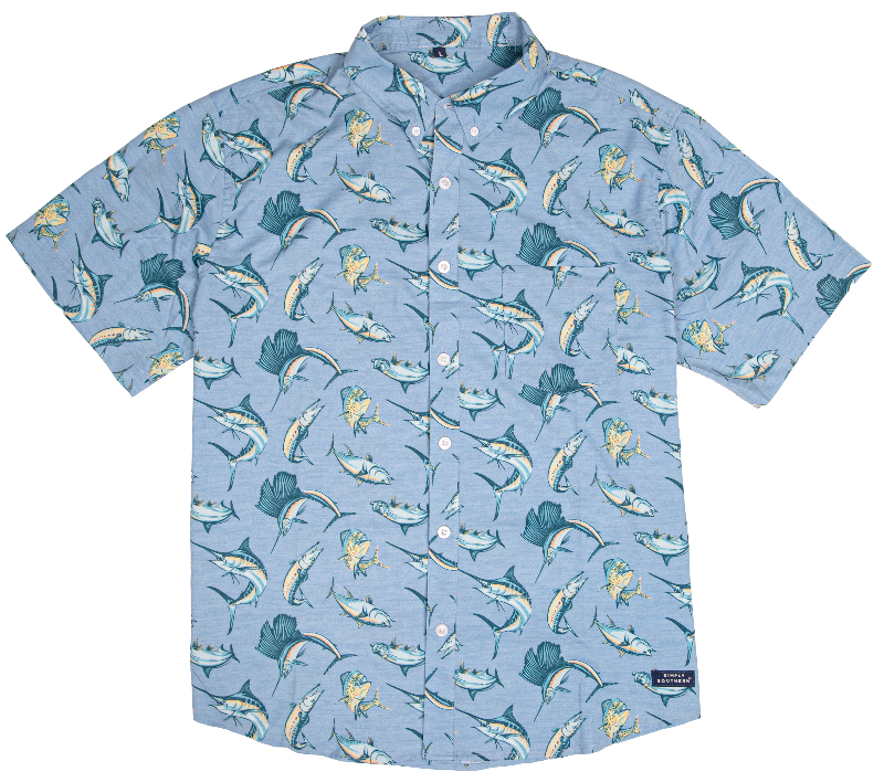 1653- Mens Fish Simply Southern Button Shirt w/ Collar