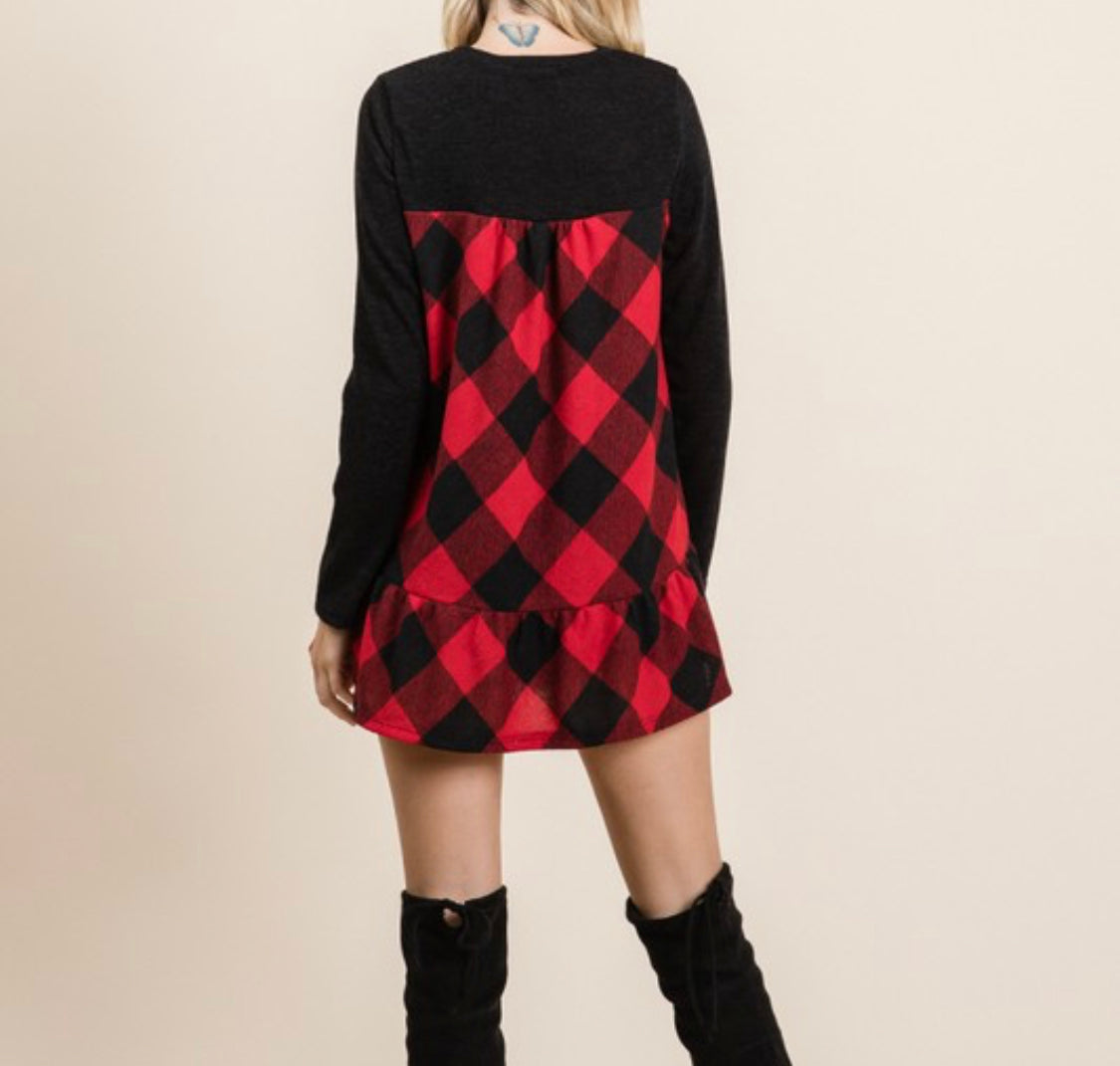 1678- Buffalo plaid Peplum Top