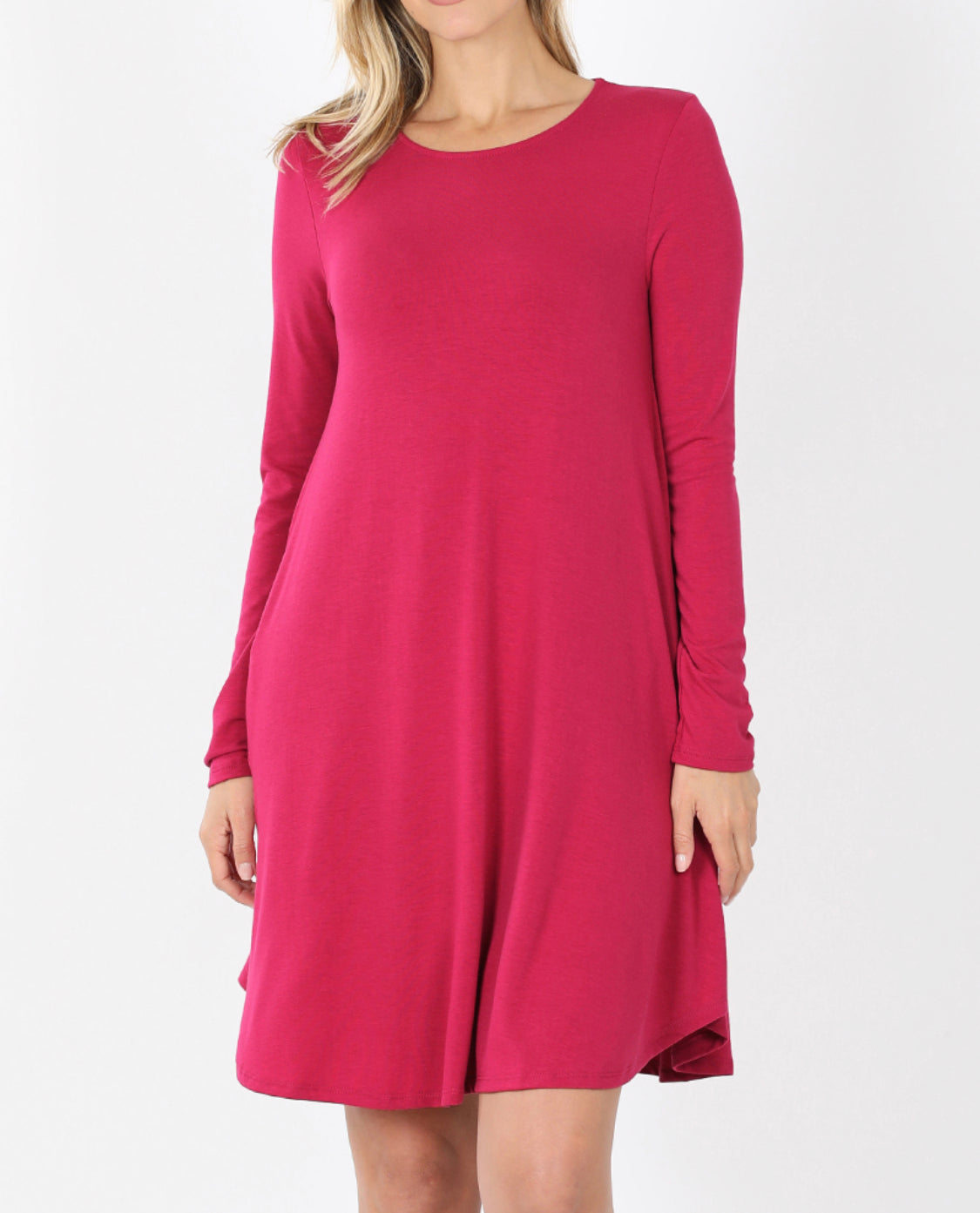 736- Magenta Long Sleeve Tshirt Dress