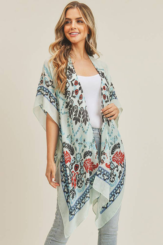 7927- Blue & Black Bohemian Print Kimono