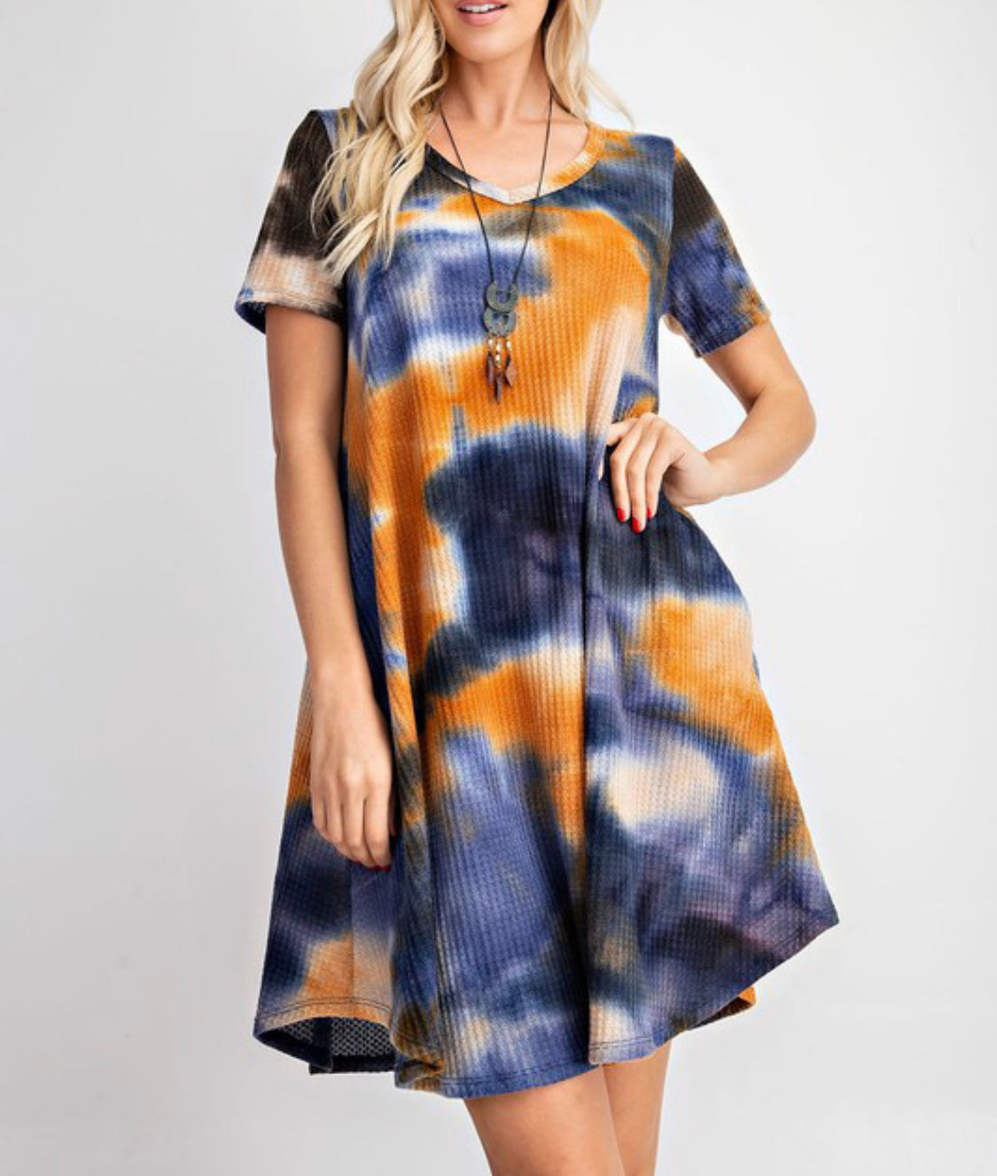 1200- Tie Dye Waffle Swing Dress