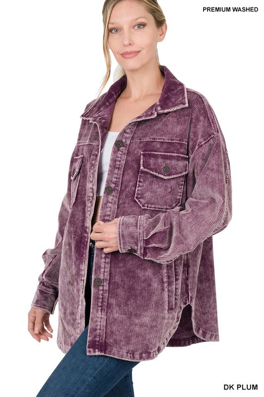 6239- Dark Plum Vintage Wash Oversized Corduroy Shacket