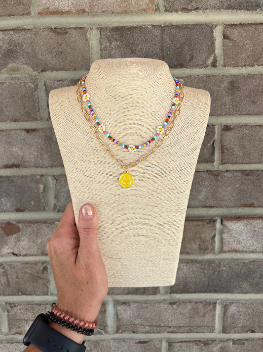 6032- Double Layer Beaded Smiley Necklace