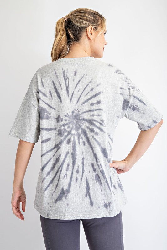 6134- Heather Grey Washed Tie Dye Short Sleeve Top