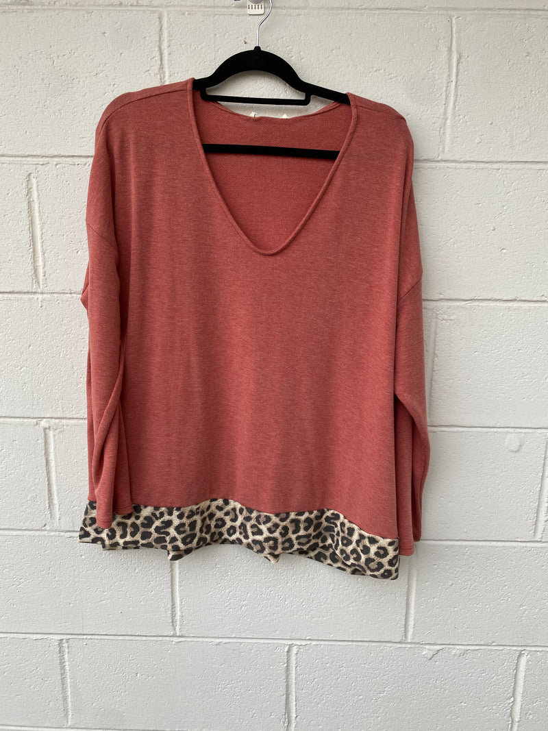 926- Mauve Long Sleeve Top w/ Animal Print