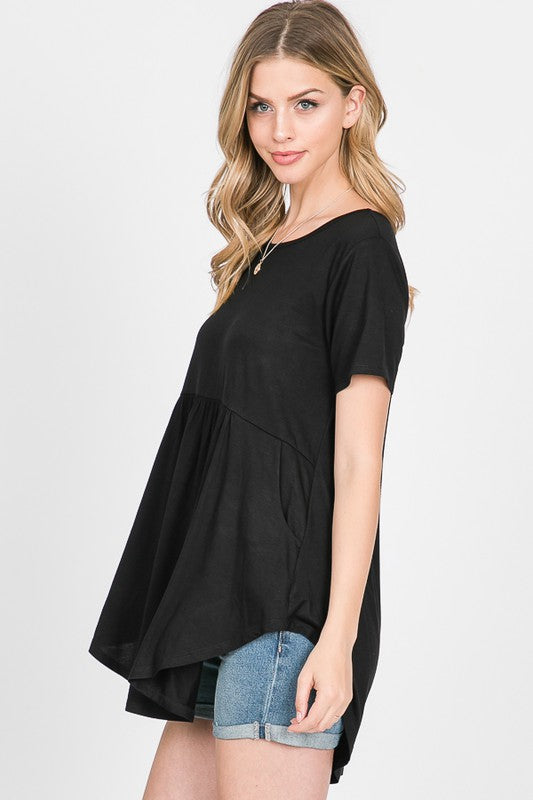 371- Black Babydoll Short Sleeve Top