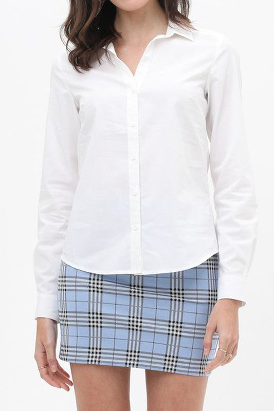 2000- White Button Down Shirt w/ Scoop Hem