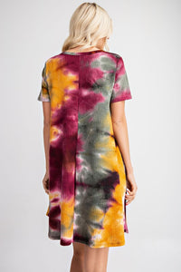 6146- Wine & Mustard Tie Dye Waffle Knit Dress