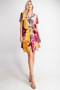 6146- Wine & Mustard Tie Dye Waffle Knit Dress