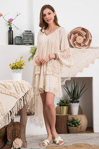 6120- Beige Short Crochet Vest