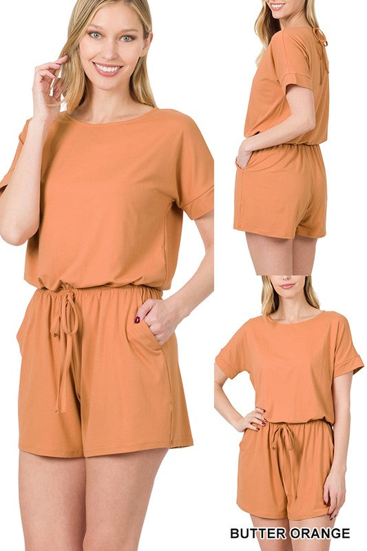 856- Butter Orange Short Sleeve Romper