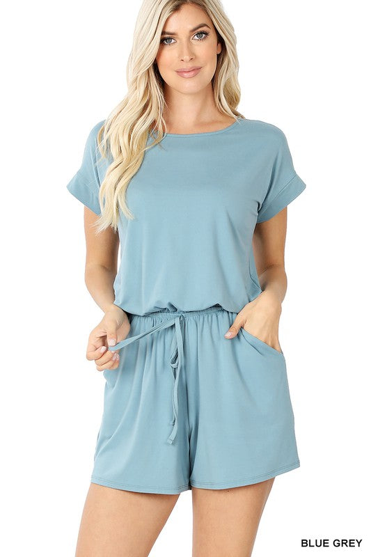 855- Blue Grey Short Sleeve Romper