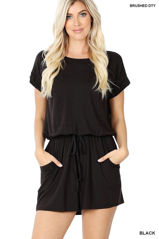 854- Black Short Sleeve Romper