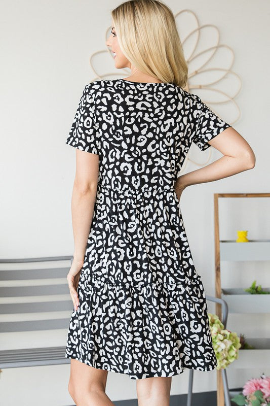 1775- Black w/ Ivory Cheetah Tier Dress