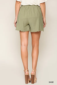 313- Sage Frayed Hem SHorts w/ Drawstring Detail