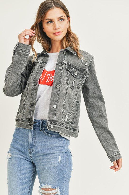 6638- Light Grey Acid Wash Jacket