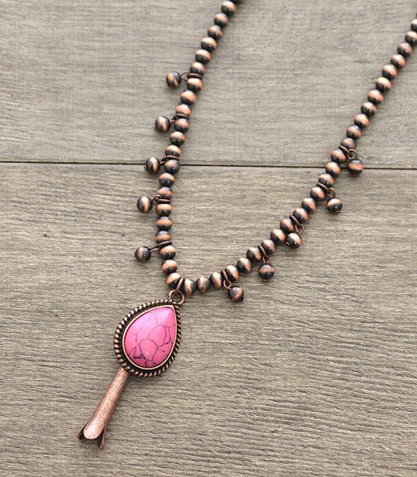 7479- Pink Western Navajo Squash Blossom Necklace