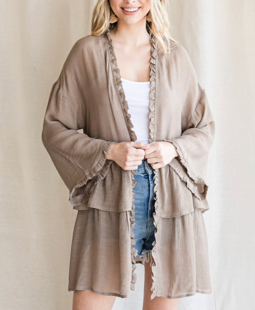 1668- Mocha Ruffle Cardigan