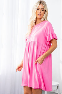 1405- Pink Babydoll Dress w/ Ruffle Sleeves