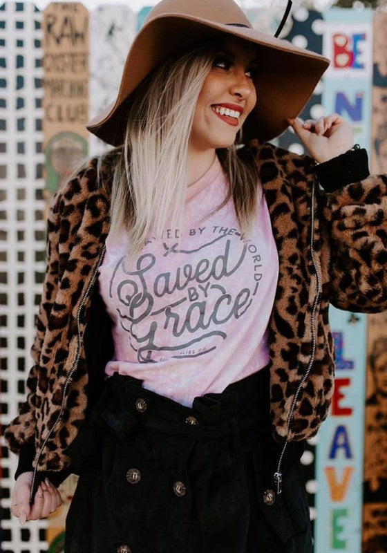 803- Saved By Grace Bleached Graphic Tee