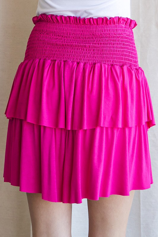 736- Hot Pink Ruffle Smocked Skort