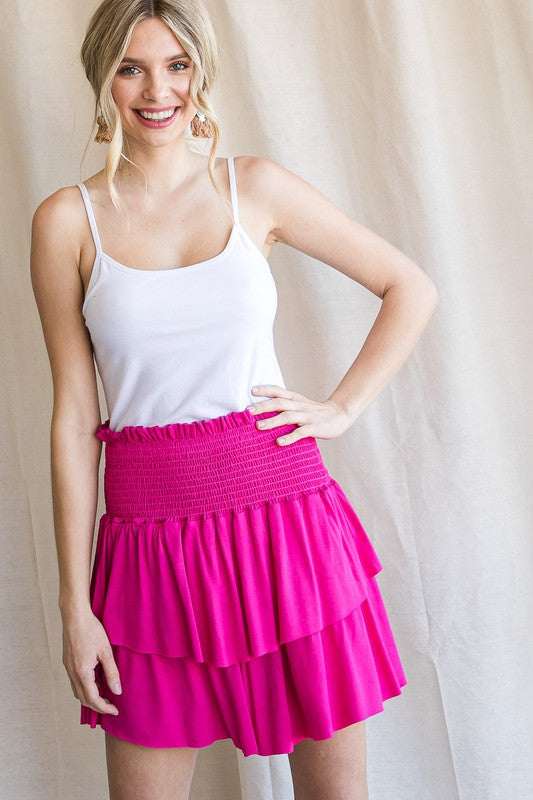 736- Hot Pink Ruffle Smocked Skort