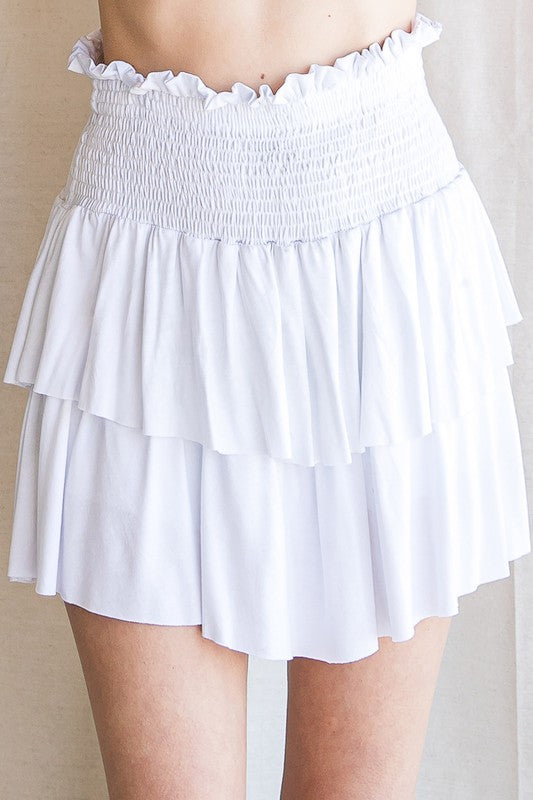 738- Off White Ruffle Smocked Skort