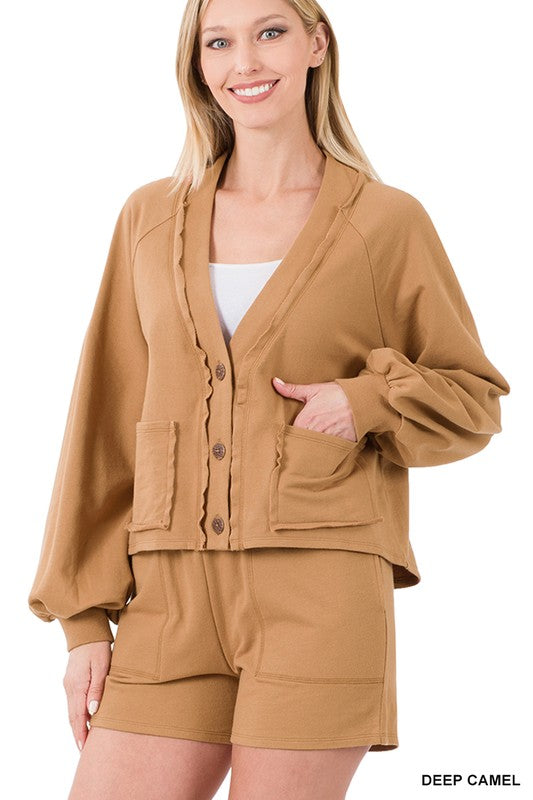 1996- Deep Camel French Terry Cardigan & Short Set