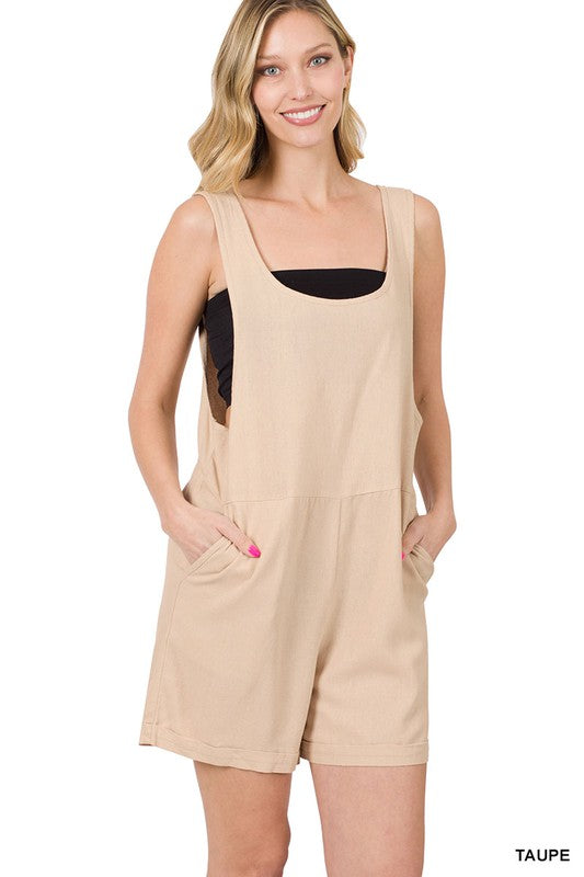 1765- Taupe Linen Romper