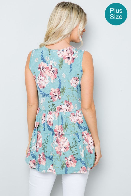 379- Dusty Mint Floral Print Tank Top