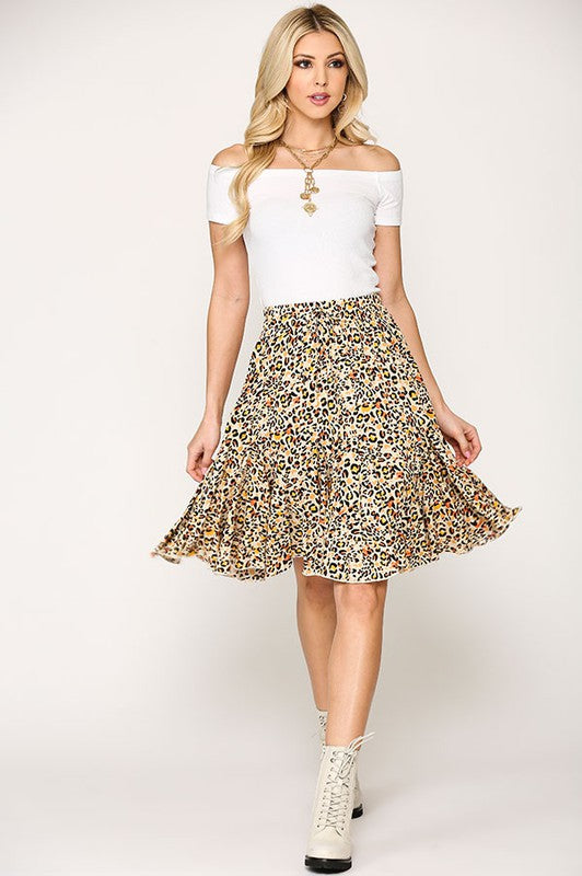 787- Leopard Print Flared Detail Skirt