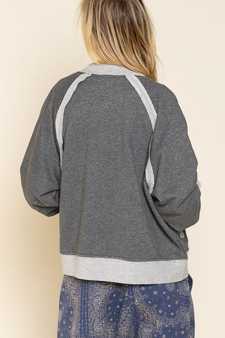 6654- Heather Charcoal French Terry Baseball Style Jacket