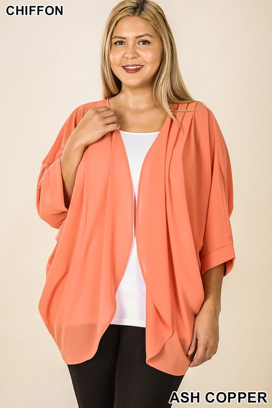 1618- Ash Copper Chiffon Cardigan w/ Shoulder Pleats