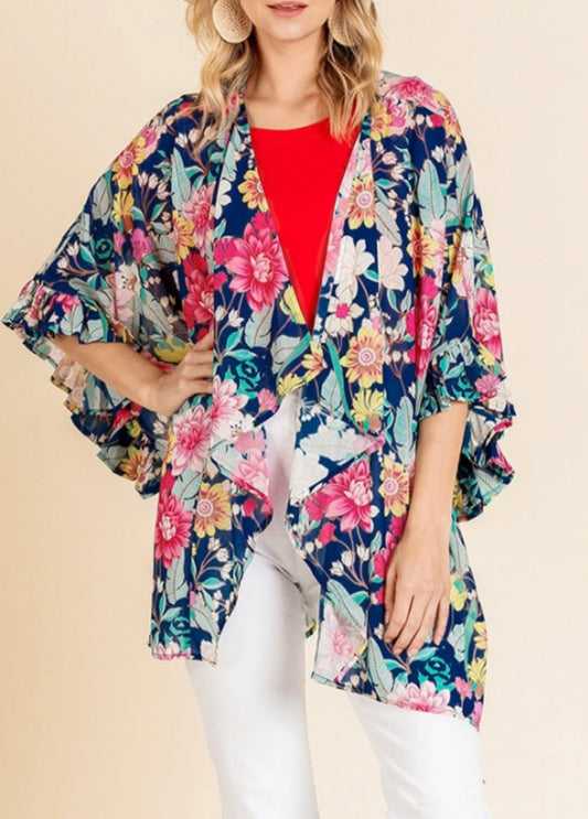 1152- Umgee Sheer Floral Print Kimono