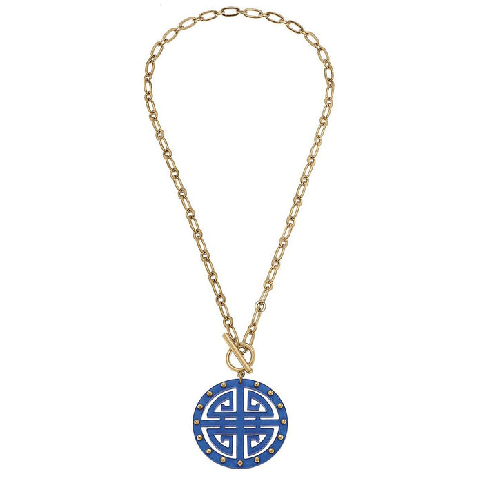 6096- Blue Chain Link Necklace With Pendant