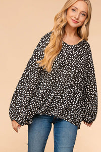 1823- Black/White Leopard Woven Knit Top