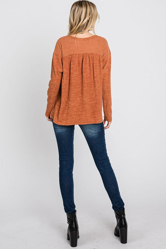 2046- Rust Brushed Babydoll Top