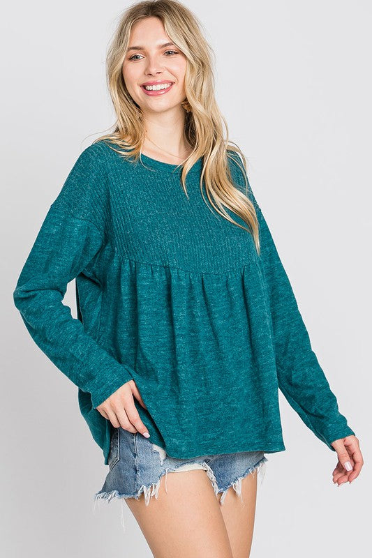 2045- Hunter Green Brushed Babydoll Top