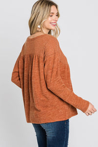 2046- Rust Brushed Babydoll Top