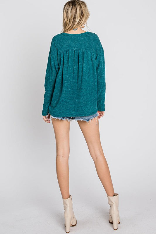 2045- Hunter Green Brushed Babydoll Top