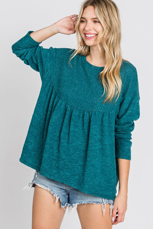 2045- Hunter Green Brushed Babydoll Top