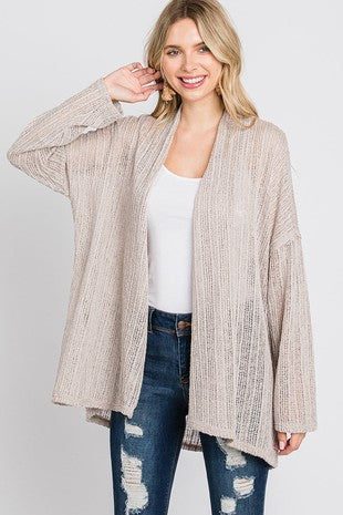 2040- Taupe Open Front Knit Cardigan