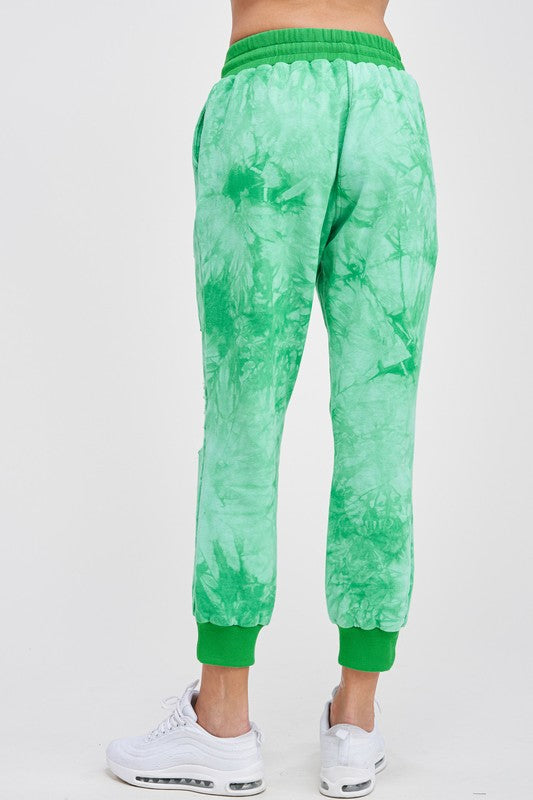 1844- Green Tie Dye Distressed Joggers