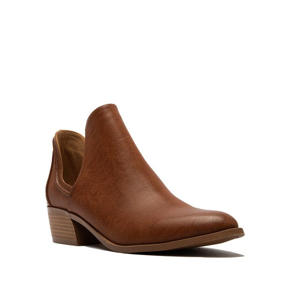 Cognac Booties w/ Side Cut Out