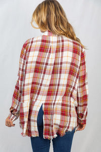 245- Red Plaid Lightweight Button Down Shirt