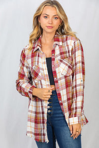 245- Red Plaid Lightweight Button Down Shirt