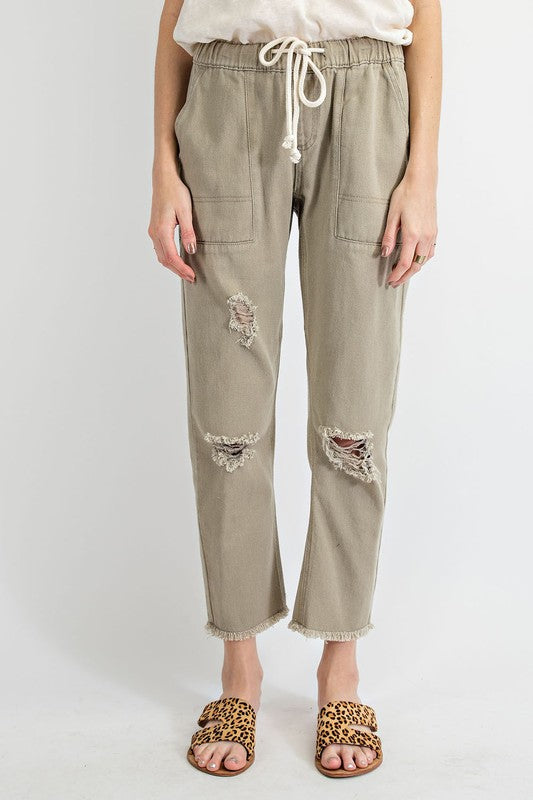 1141- Faded Olive Ripped & Distressed Boyfriend Pants